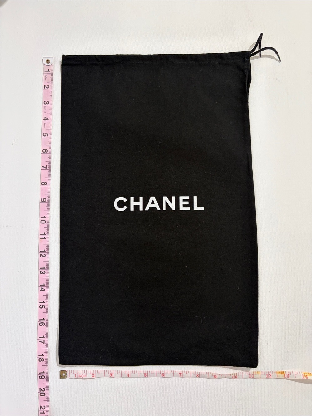 CHANEL Black Drawstring Dust Pouch Bag with White Logo Large 18” x 11.5”